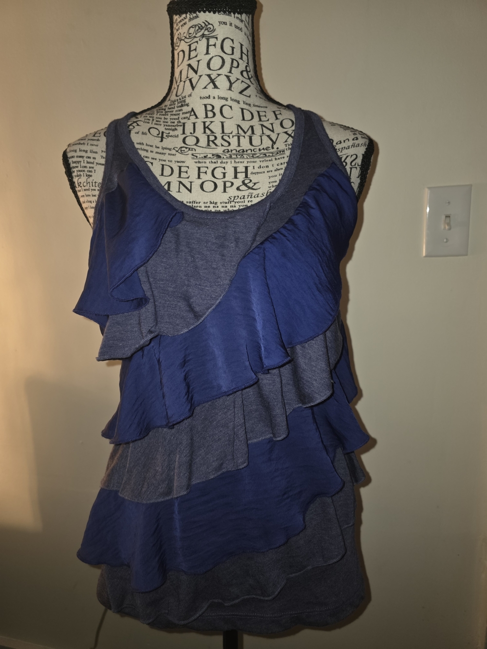 Eyeshadow Blue Layered Ruffle Tank Top